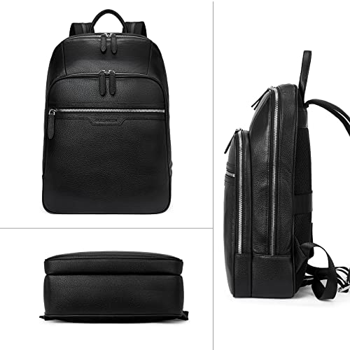 Bostanten Men Leather Backpack 15.6 Inch Laptop Backpack Travel College Bag Black #TOP7