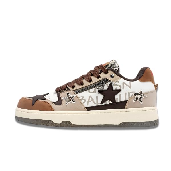 Retro Cool Star Chunky Sneakers Women Men Trendy Aesthetic Street Skateboard Walking Shoes Brown Zipper