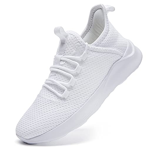 FUJEAK Women Shoes Trainers Running Walking Slip on Women Gym Comfortable Shoes Fitness Outdoor Sports Jogging Sneakers Casual Mesh Lightweight Breathable White Size 5 UK