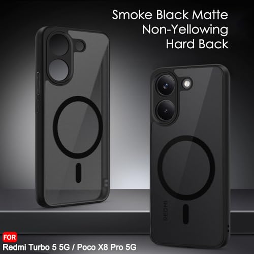Image of TheGiftKart Hybrid Shockproof Back Cover Case for Mi Redmi Turbo 5 5G / Poco X8 Pro 5G Compatible with MagSafe | Hard Back Cover Case (PC & TPU, Translucent Smoke Matte Back, Black Sides)