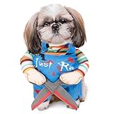 Scheppend Chucky Doll Cute Dog Halloween & Christmas Cosplay Outfit, Scissors Style Clothes - Funny Puppy Party Costume for Small Dogs & Cats, Medium