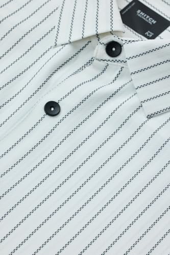 Image of SNITCH Men Casual Plus Size Shirt | Regular Fit Full Sleeve Mandarin Collar Striped Design | Premium Cotton Linen Blend & Breathable Fabric for Office & Everyday Wear