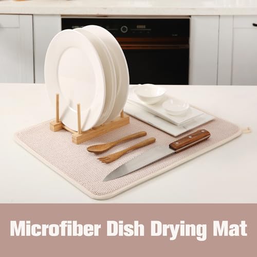 VESHE 2 Pack Microfiber Dish Drying Mat, 20"×15" Beige by VESHE - Used condition - Image 3
