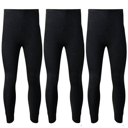 Faozo Pack of 3 Mens Thermal Underwear Bottoms Long Johns Warm Winter Baselayer Pants (Black, XX-Large)