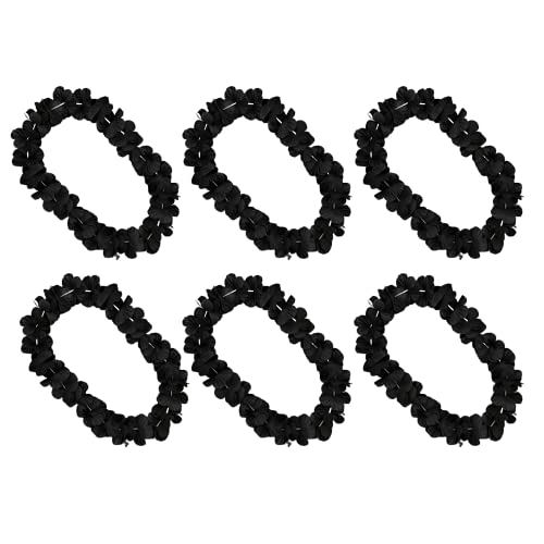 blinkee 6 Pack - Amelia Luau Hawaiian Black Flower Lei Necklaces - Tropical Accessory for Beach Parties, Surf Events, and Island Style Celebrations