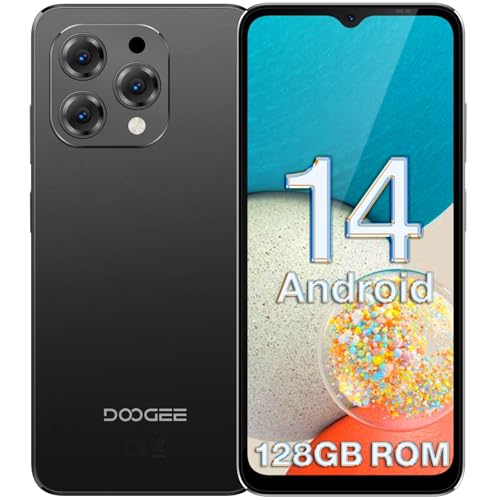 DOOGEE Phone, N55 Android 14 Mobile Phone(2024), 128GB ROM/1TB TF, 90Hz 6.56″ HD+ Waterdrop Screen, 5150mAh, Octa Core, 13MP+8MP, 4G Dual SIM Free Unlocked, OTG, Protective Case – Black