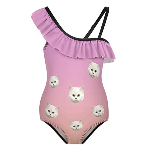 Girls Swimsuit Personalized Photo Bathing Suit Kids Custom Face Printed One Piece Ruffle Cute Customized Swimwear