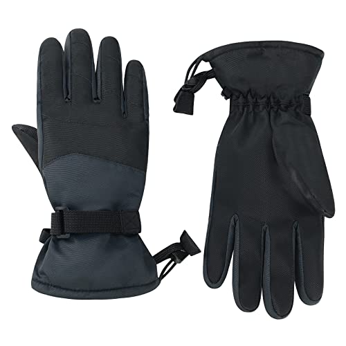 Boys Winter Snow Ski Gloves Kids Gloves Waterproof Windproof Teen Girls Gloves With Warm Fleece Liner 05 Black Large #TOP1