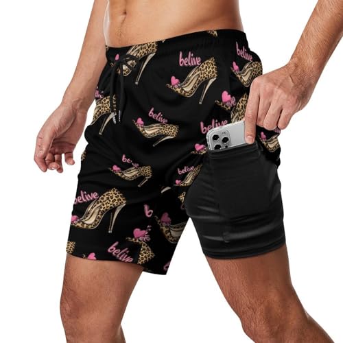 Leopard High Heels Mens Swim Trunks Quick Dry Beach Board Shorts with Pockets2