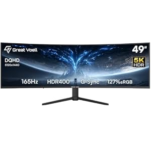 Great voell 49 Inch Curved Gaming Monitor, Ultrawide DQHD 5K 32:9 165Hz 1ms