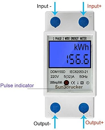 Electric LCD Single Phase Energy Meter, DDM15SD Small 35mm Din Rail Type 17000W Home Meter Kwh Kilowatt Hour Backlight