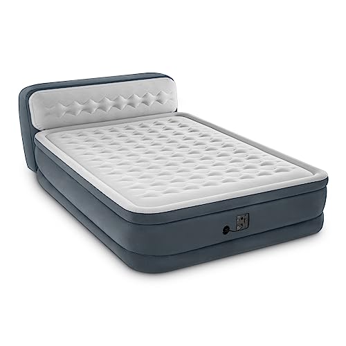 Image of Intex Dura-Beam 18-Inch Deluxe Queen Sized Air Mattress Comforting Bed with Built-in Electric Pump and Ultra Plush Supportive Headboard (2 Pack)