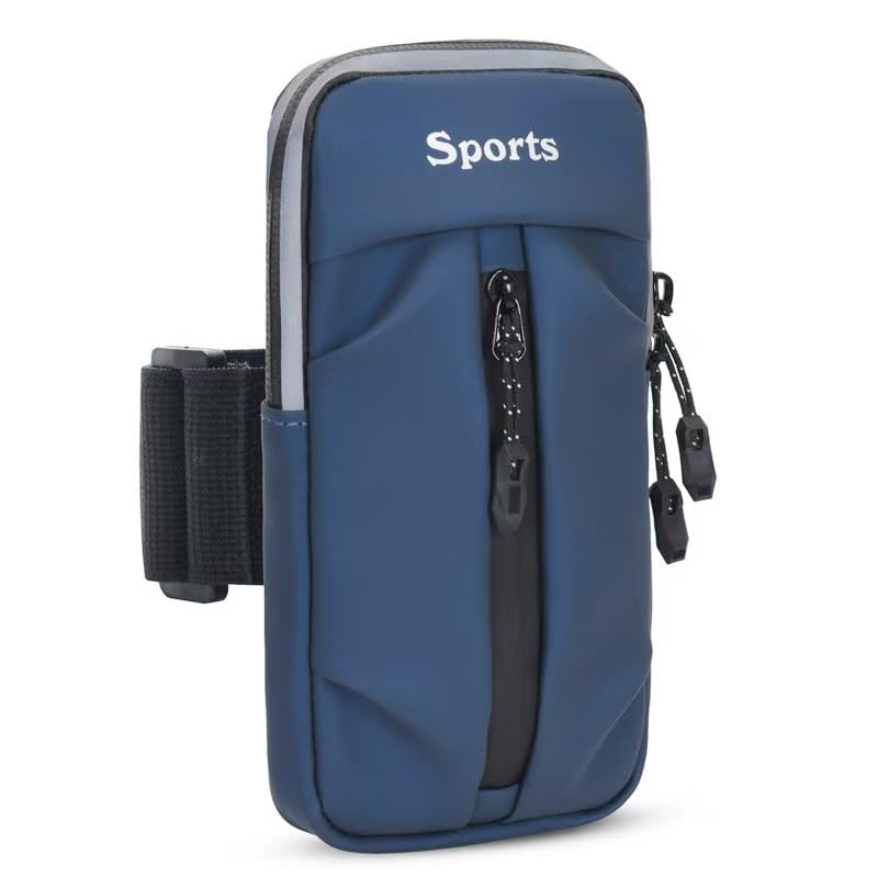 MAGPIE アームバンド ランニング スマホポーチ 斜めストラップ付き 防水 耐汗 通気性が 腕ポーチ 7インチ以下のスマホ/iphone対応 反射バンド 男女兼用（ブルー）