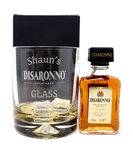 Regalo Personalised Engraved Dimple Glass Tumbler & Miniature - Disaronno Design (Disaronno Amaretto, Cardboard Gift Box)