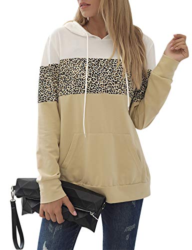 Blooming Jelly Womens Leopart Print Tops Color Block Hooded Sweatshirt Lightweight Hoodies Pullover