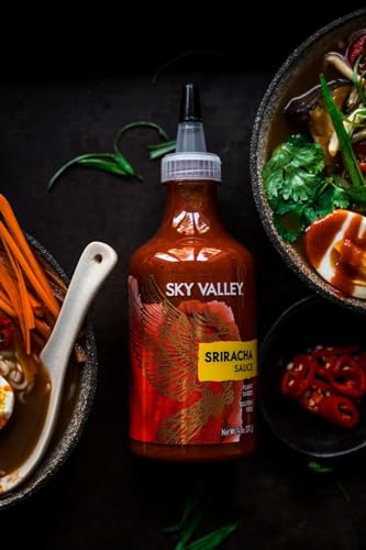 Sky Valley Sriracha Sauce - Hot Sauce, Made with Red Jalapeno Peppers, Gluten Free, Vegan, Non-GMO, Less Than 2g of Sugar per Serving, 5 Calories per Serving - Sriracha Hot Sauce, 18.5 Oz, 4 Pack