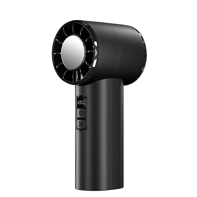 WUIETI Mini Ventilador Portátil de Bolsillo 8 Horas de Refrigeración, 2000mAh USB Recargable, Ventilador Turbo con Pantalla, Base y Ganchos, Ideal para Viajes, Hogar y Oficina (Negro)