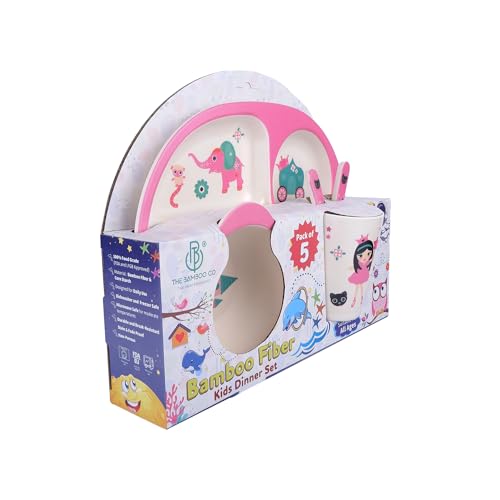 Image of Bamboo Kids Feeding Set of 5| Kids Crockery Set Tableware |Baby Utensils and Dishes Set | Eco-Friendly |Organic & Natural (Princess' Castle)