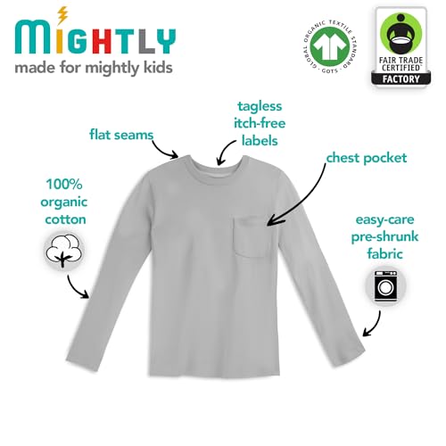 Mightly Boys and Girls' Long Sleeve Pocket Shirt | Organic Cotton, Colorful Casual Stylish Clothes, Crew Neck Tee2