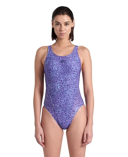 ARENA Women’s Performance Animalier Swim Tech Back Athletic One Piece Swimsuit Competitive Sports Swimming Training Chlorine Resistant Swimwear, Purple Multi, US Size 38