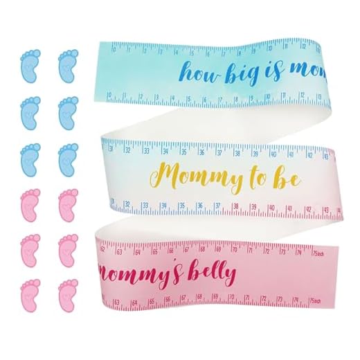 Habbiful 1 Roll 75 Inch Baby Shower Pink Blue Measuring Tape Belly Measure Game with 13 Footprint Stickers Tommy Measuring Tape for Baby Shower Games Party Decorations Supplies
