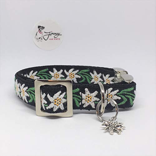 Jimmy und Katz Hundehalsband Edelweiß Blume schwarz 26-40cm x 2cm