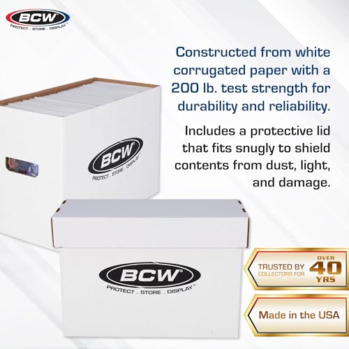 BCW Caixa de armazenamento curta de quadrinhos – Pacote com 3 | Papel ondulado branco premium, 90 kg
