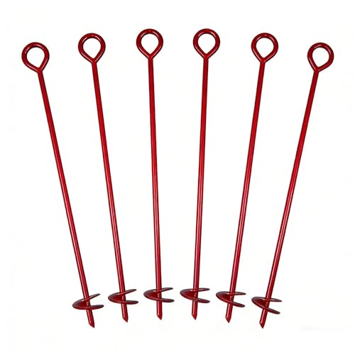 6 Pack 30 Inch Auger Earth Anchor 3 Inch W Helix, 12mm Rod, Painted red, Heavy Duty Ground Anchor Hook for Guying Tents Fencing Canopies