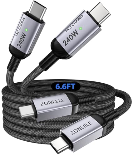 ZONLELE 240W USB C to USB C Cable Fast Charging, 2 Pack 6.6ft Type C Phone Charger Cord, Braided USB-C for iPhone 17 16 15 Pro Max, Samsung S25 S24, Laptops, MacBook, iPad Air, Switch