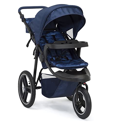 babyGap Trek Jogging Stroller – Lightweight Jogging Stoller with Extendable Canopy & Reclining Seat – Includes Car Seat Adapter – Made with Sustainable Materials, Navy Camo