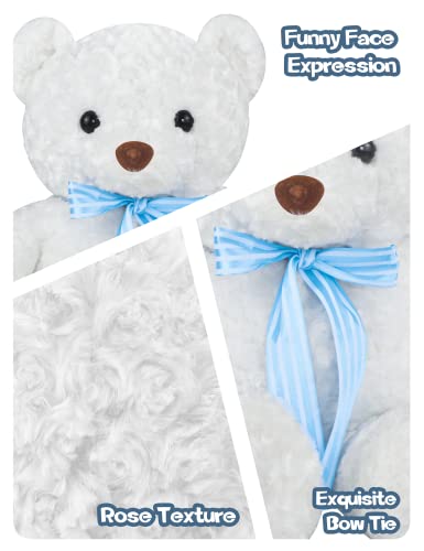 Vyusit Teddy Bear Stuffed Animals, 24 Inch Cute Rose Plush Toys With Footprints Bow-Knot, Soft Small Cuddly Stuffed Plush Teddy Bear #TOP2