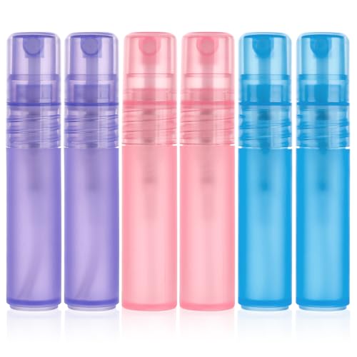 Mozeat Lens 6 PCS 5ml Mini Spray Bottle Plastic Portable Travel Bottle Fine Mist Refillable Mini Perfume Sample Bottles Clear Plastic Spray Bottle Empty for Cleaning Travel Essential Oils, 3 Color