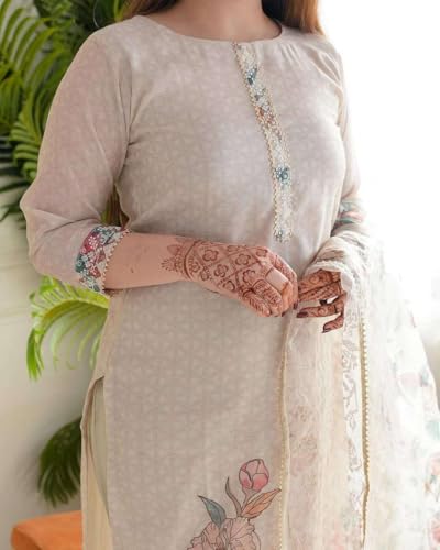Image of Women's Lilan Cotton Floral Printed Straight Pakistani Kurti with Pant and Dupattta