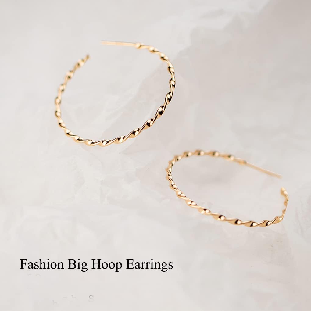 SLUYNZ 925 Sterling Silver Open Hoop Earrings for Women Twisted Round Hoop Earrings Post Minimalist Big Circle Earrings 1.3 Inch - Image 6