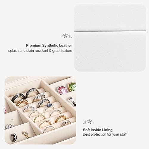 Jewellery Box Organiser for Women Girls 2 Layers Display Storage Case Jewellery Holder for Earrings Ring Necklace Storage Case Women Gift White