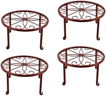 Metal Plant Stands, 4 Pack Indoor Outdoor Rustproof Plant Shelf, Retro Flower Pot Holder for Balcony Porch Garden Patio Yard Floor Farmhouse Deck Lawn (Size 9 x 9 x 5 inches)
