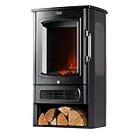 LIVIVO Electric Stove Heater Fireplace with Log Effect, 2000W, Independent Light and Heat Controls, Automatic Safety Cut-Out, Wide Panoramic Viewing Angle, Log Storage Compartment