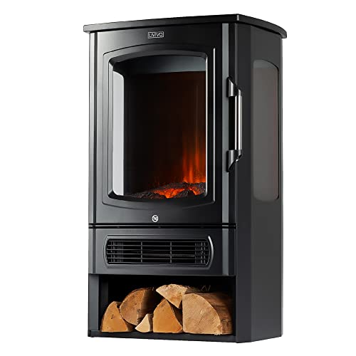 LIVIVO Electric Stove Heater Fireplace with Log Effect, 2000W, Independent Light and Heat Controls, Automatic Safety Cut-Out, Wide Panoramic Viewing Angle, Log Storage Compartment