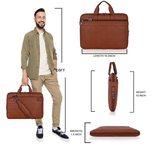 Image of EXIM Office Bag for Man 15.6 inch Vegan Leather Laptop bags Men Use Briefcase Messenger Premium Side Bags -Tan