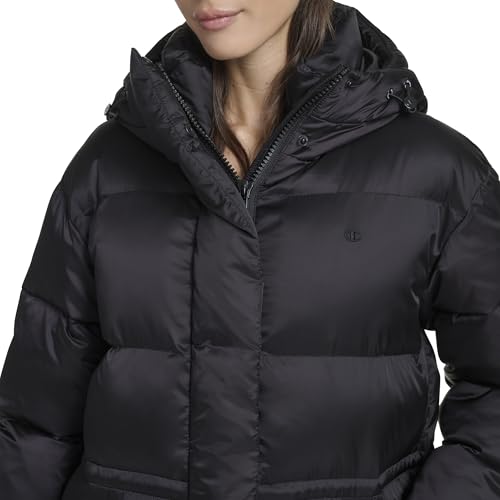Champion Women's Cinch Waist Long Hooded Puffer, Black, Large - image 2