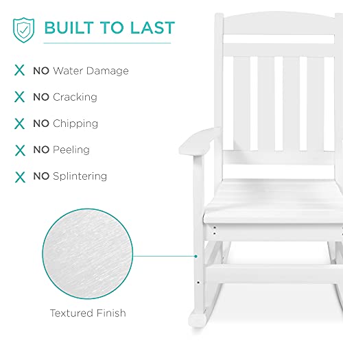 Best Choice Products All-Weather Rocking Chair, Indoor Outdoor HDPE Porch Rocker for Patio, Balcony, Backyard, Living Room w/ 300lb Weight Capacity, Contoured Seat - White - Thumbnail 2