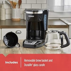 BLACK+DECKER 12-Cup Digital Coffee Maker, Programmable, Washable Basket Filter, Sneak-A-Cup, Auto Brew, Water Window, Keep Hot Plate, Black BLACKDECKER 12 Cup Digital Coffee Maker Programmable Washable Basket Filter Sneak A Cup Auto Brew Water Window Keep Hot Plate Black