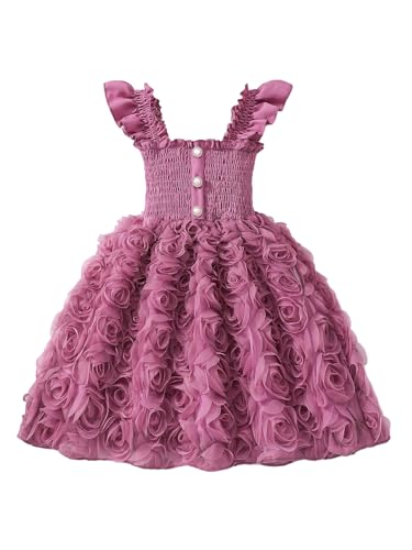 GORGLITTER Girl's Flower Dresses Ruffle Open Back Sleeveless Strappy Summer Cute Party Formal Tutu Dresses