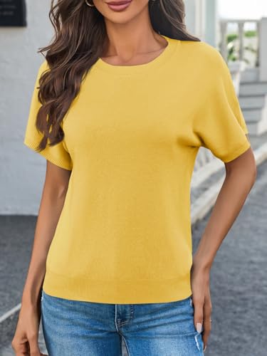 Image of Saodimallsu Women's Short Sleeve Crew Neck Knit Pullover Sweater | Casual Basic, Crew Neck, Loose Knit Pullover, Summer Lightweight