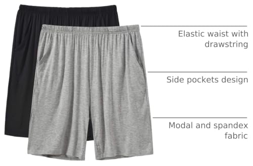 Image of JINSHI Men's Pajama Shorts Soft Comfortable Lightweight Elastic Drawstring Men Lounge Sleep Shorts with Pockets