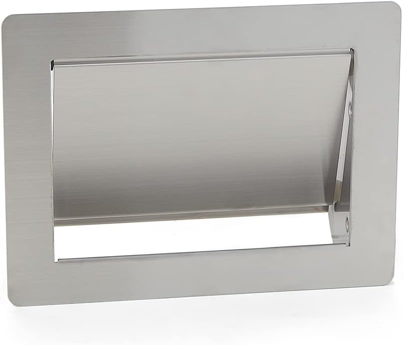 High-quality opening for side mounting, rectangular, with dampened flap 308 x 234 mm. Rectangular entry door made of stainless steel, dampened by Sugatsune/LAMP® (Japan)