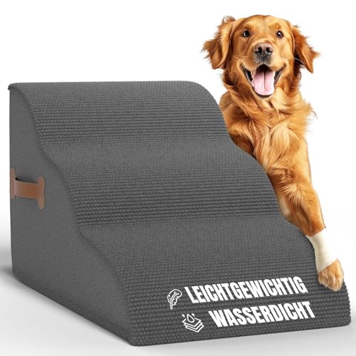 Nuraya Hundetreppe 3 Stufen, 40 cm hoch, Hochdichter Schwamm Haustiertreppe Hundetreppe für kleine Hunde, rutschfest Tragbar Hunderampe Katzentreppe mit Waschbar Plüschbezug für Sofa Betten
