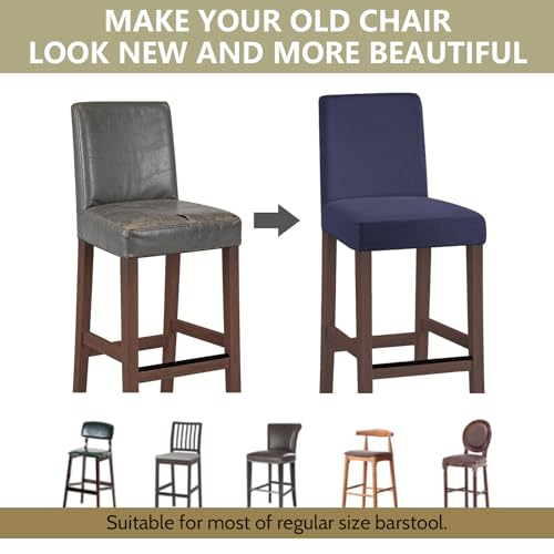 Image of Bar Stool Covers Counter Chair Slipcovers Set of 4,Navy | Stretch Barstool Seat Covers,Washable Removable Pub Tall Stool Slipcover,Bar Chair Cover for Kitchen Dining Room Cafe