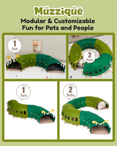 Image of Felt Cat Tunnel, Indoor Cat Cave, Large Cute Caterpillar Rabbit Tunnel Bed | Interactive Toy, Connectable Modular S Shape Kitten Hole, Sturdy Washable Hideaway Bunny Furniture,Peekaboo Entertainment