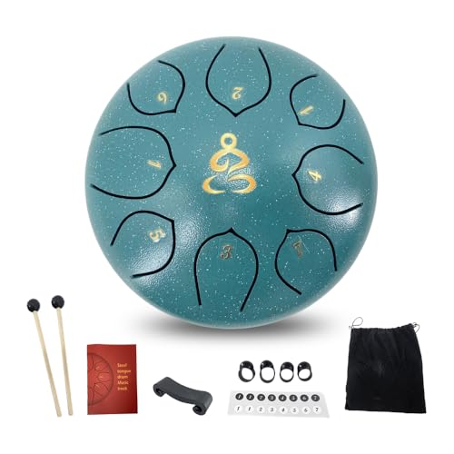 ModouString Steel Tongue Drum 6 Inches 8 Notes Rain Drum for Outside with Music Book Drum Mallets Meditation Rain Chime Musical Instruments for Family Friends